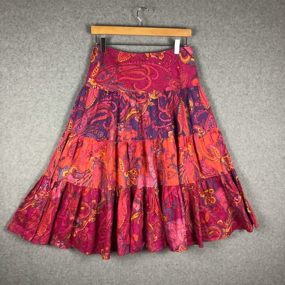 Vintage Lauren Ralph Lauren Linen Skirt Tiered Paisley Pink Size XS - Picture 4 of 6